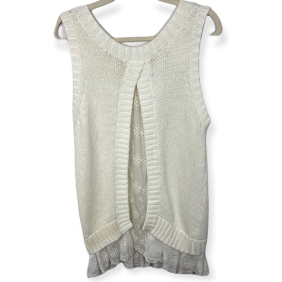 Johnny Was Lace Back Antique White Silk Sweater Layered Size Small Knit Top Boho - Picture 4 of 7